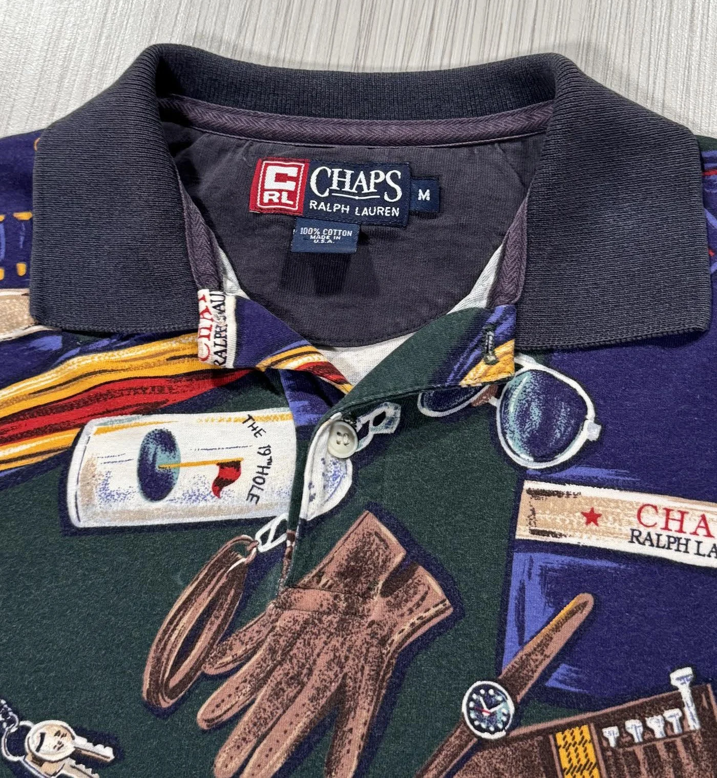 Vintage Chaps Ralph Lauren All Over Print Polo Shirt (Size M